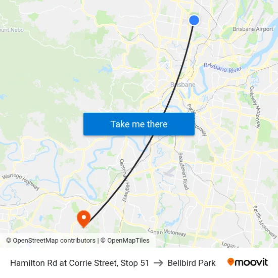 Hamilton Rd at Corrie Street, Stop 51 to Bellbird Park map