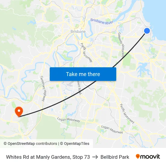 Whites Rd at Manly Gardens, Stop 73 to Bellbird Park map