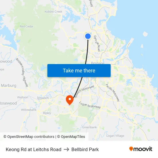 Keong Rd at Leitchs Road to Bellbird Park map