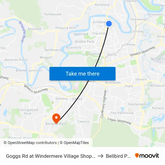 Goggs Rd at Windermere Village Shopping to Bellbird Park map