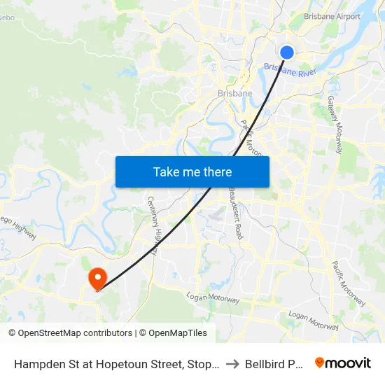 Hampden St at Hopetoun Street, Stop 30 to Bellbird Park map