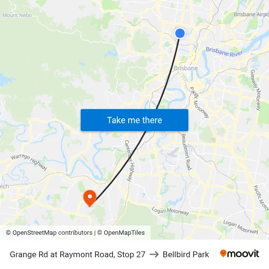 Grange Rd at Raymont Road, Stop 27 to Bellbird Park map