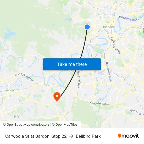 Carwoola St at Bardon, Stop 22 to Bellbird Park map