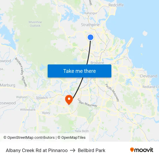 Albany Creek Rd at Pinnaroo to Bellbird Park map