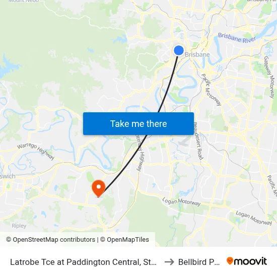 Latrobe Tce at Paddington Central, Stop 10 to Bellbird Park map