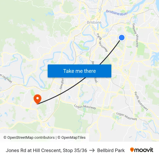 Jones Rd at Hill Crescent, Stop 35/36 to Bellbird Park map
