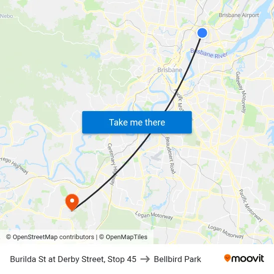 Burilda St at Derby Street, Stop 45 to Bellbird Park map