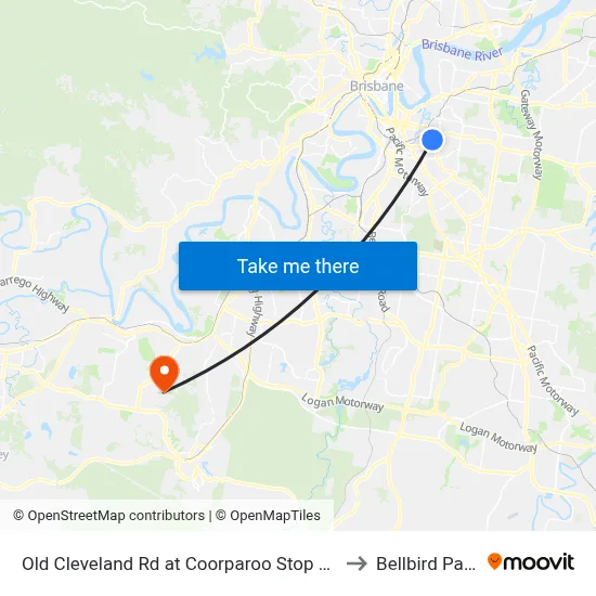 Old Cleveland Rd at Coorparoo Stop 23 to Bellbird Park map