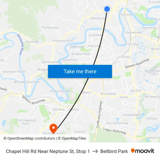 Chapel Hill Rd Near Neptune St, Stop 1 to Bellbird Park map
