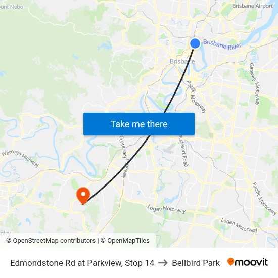 Edmondstone Rd at Parkview, Stop 14 to Bellbird Park map