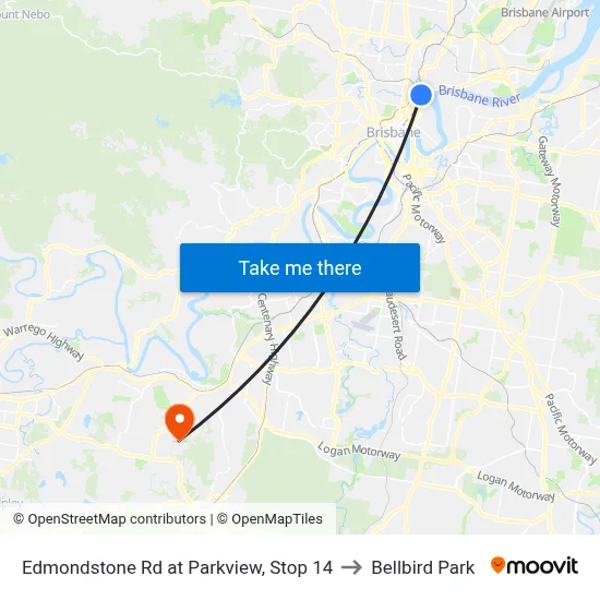 Edmondstone Rd at Parkview, Stop 14 to Bellbird Park map