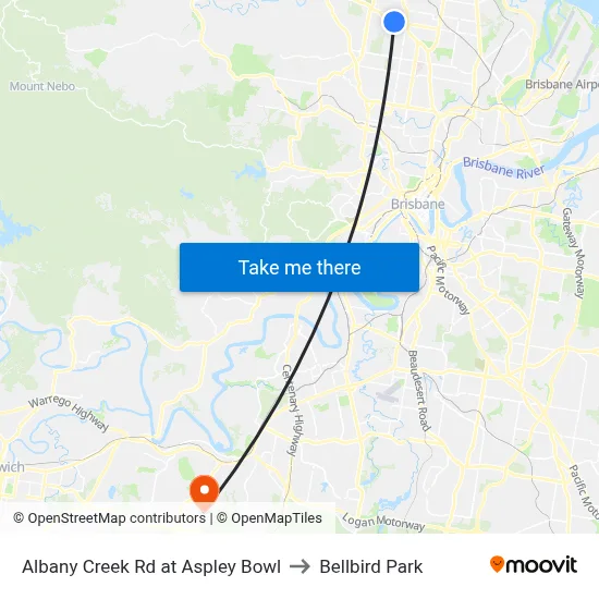 Albany Creek Rd at Aspley Bowl to Bellbird Park map