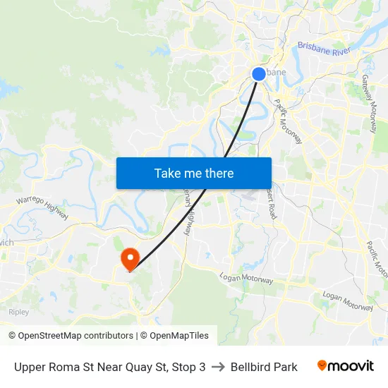 Upper Roma St Near Quay St, Stop 3 to Bellbird Park map