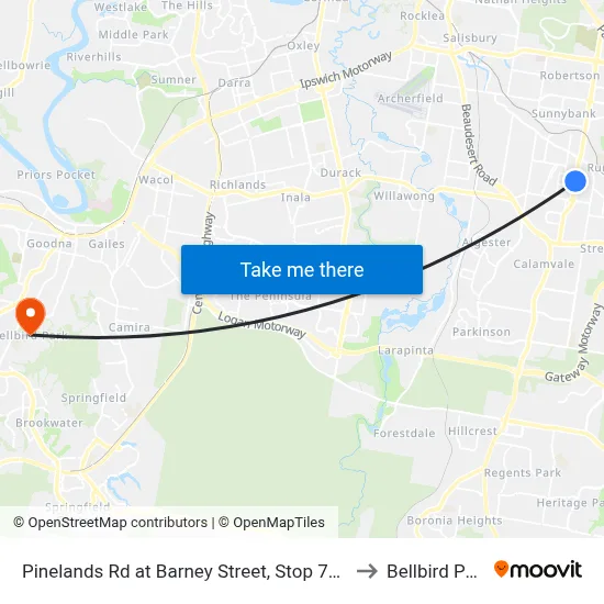 Pinelands Rd at Barney Street, Stop 70/71 to Bellbird Park map