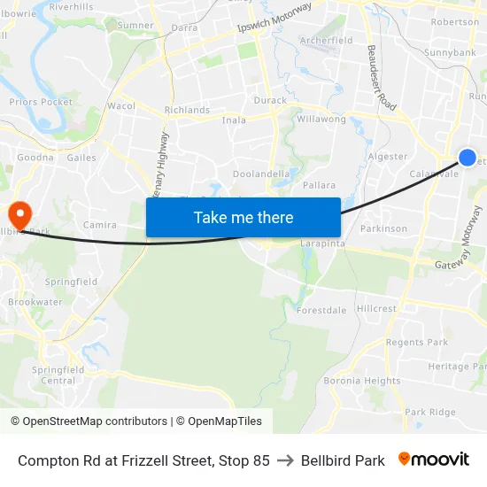 Compton Rd at Frizzell Street, Stop 85 to Bellbird Park map