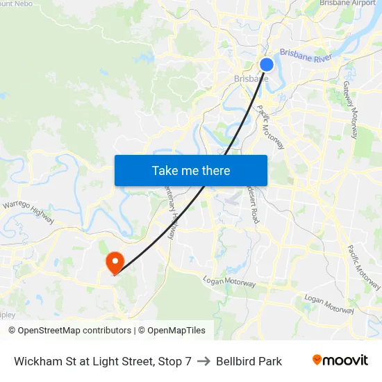 Wickham St at Light Street, Stop 7 to Bellbird Park map