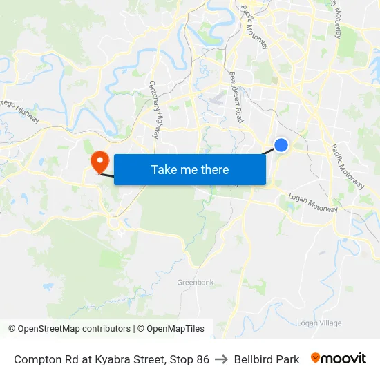 Compton Rd at Kyabra Street, Stop 86 to Bellbird Park map