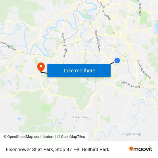 Eisenhower St at Park, Stop 87 to Bellbird Park map
