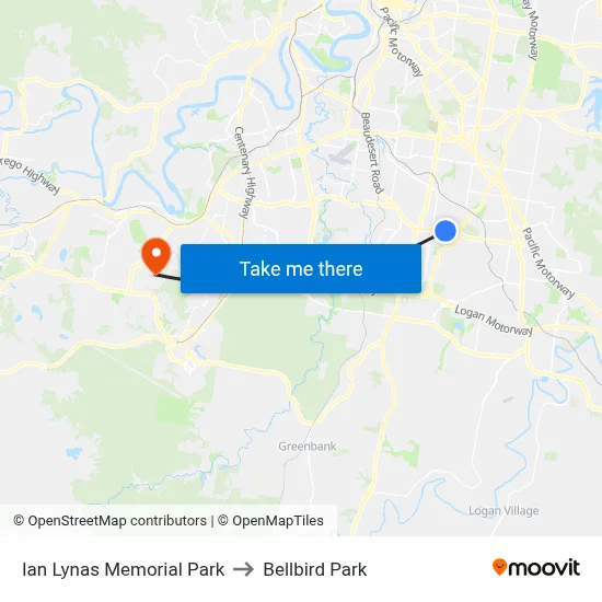 Ian Lynas Memorial Park to Bellbird Park map