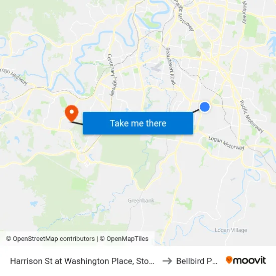 Harrison St at Washington Place, Stop 90 to Bellbird Park map