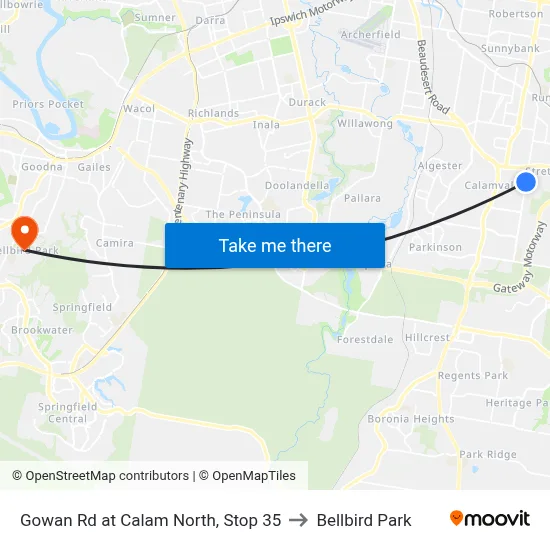 Gowan Rd at Calam North, Stop 35 to Bellbird Park map