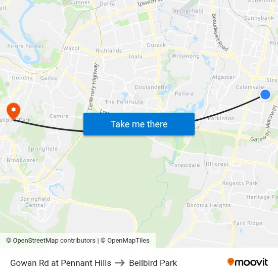 Gowan Rd at Pennant Hills to Bellbird Park map