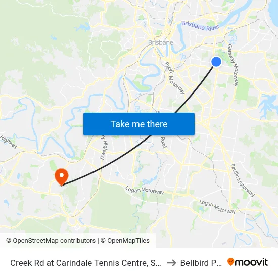 Creek Rd at Carindale Tennis Centre, Stop 46 to Bellbird Park map