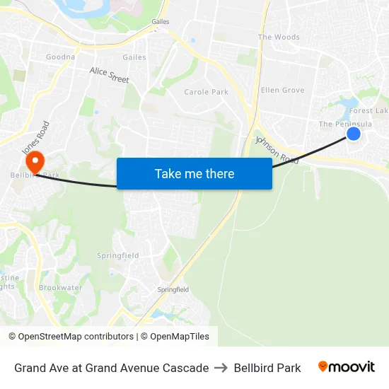 Grand Ave at Grand Avenue Cascade to Bellbird Park map