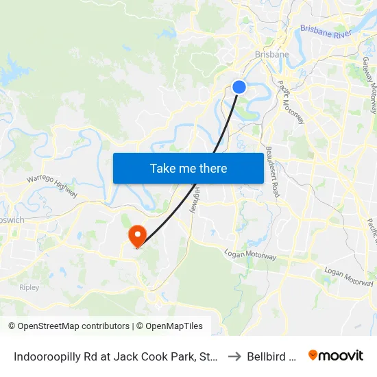 Indooroopilly Rd at Jack Cook Park, Stop 18/19 to Bellbird Park map
