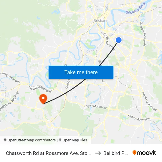 Chatsworth Rd at Rossmore Ave, Stop 32 to Bellbird Park map