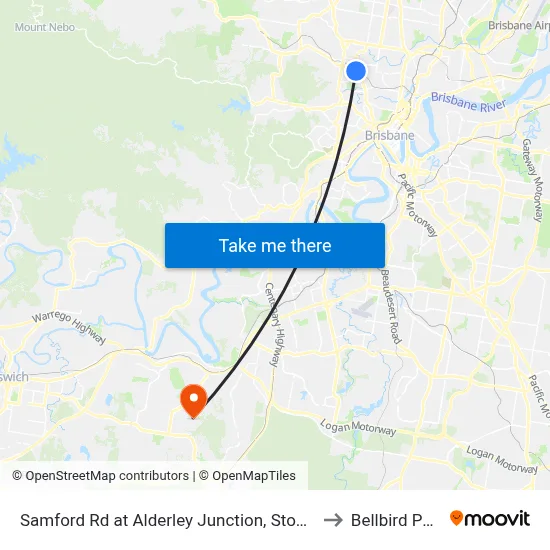 Samford Rd at Alderley Junction, Stop 26 to Bellbird Park map
