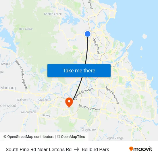 South Pine Rd Near Leitchs Rd to Bellbird Park map