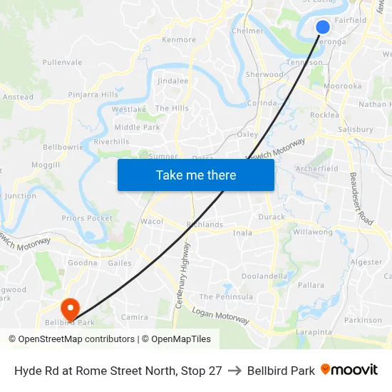 Hyde Rd at Rome Street North, Stop 27 to Bellbird Park map
