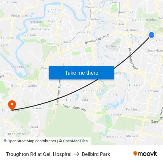Troughton Rd at Qeii Hospital to Bellbird Park map