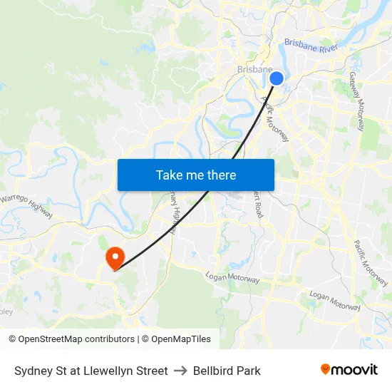 Sydney St at Llewellyn Street to Bellbird Park map