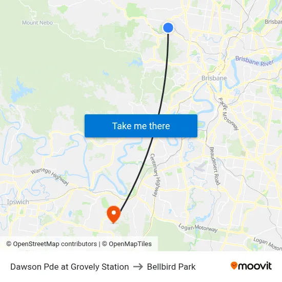 Dawson Pde at Grovely Station to Bellbird Park map