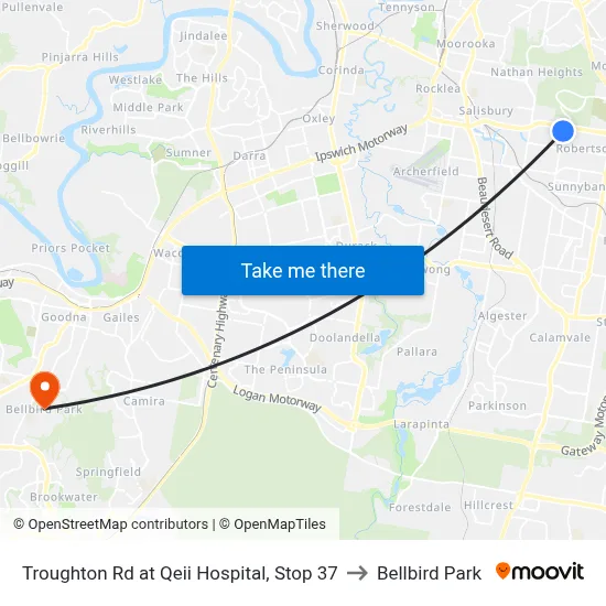 Troughton Rd at Qeii Hospital, Stop 37 to Bellbird Park map