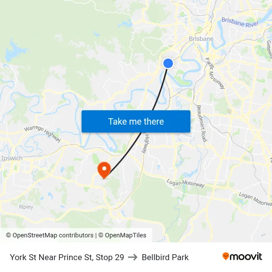 York St Near Prince St, Stop 29 to Bellbird Park map