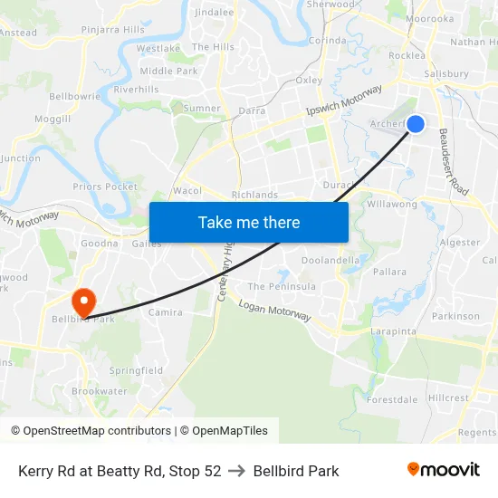 Kerry Rd at Beatty Rd, Stop 52 to Bellbird Park map