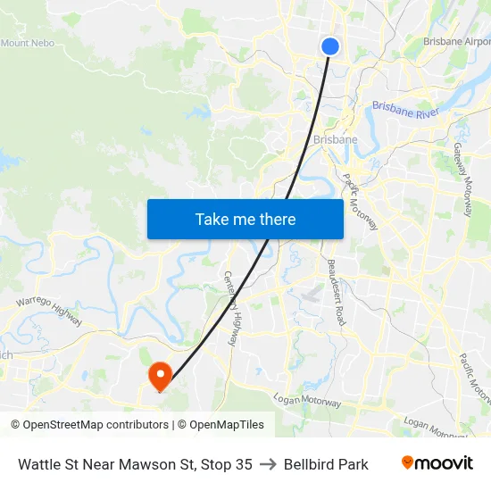 Wattle St Near Mawson St, Stop 35 to Bellbird Park map