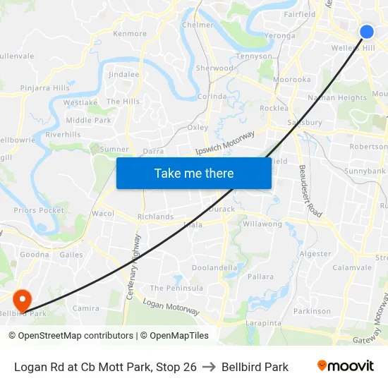 Logan Rd at Cb Mott Park, Stop 26 to Bellbird Park map