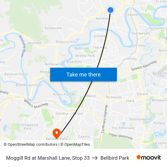 Moggill Rd at Marshall Lane, Stop 33 to Bellbird Park map