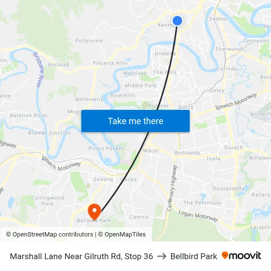 Marshall Lane Near Gilruth Rd, Stop 36 to Bellbird Park map