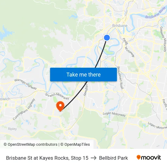 Brisbane St at Kayes Rocks, Stop 15 to Bellbird Park map