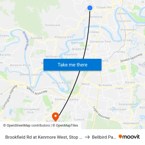 Brookfield Rd at Kenmore West, Stop 37 to Bellbird Park map