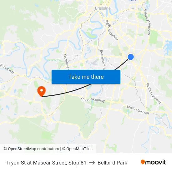 Tryon St at Mascar Street, Stop 81 to Bellbird Park map