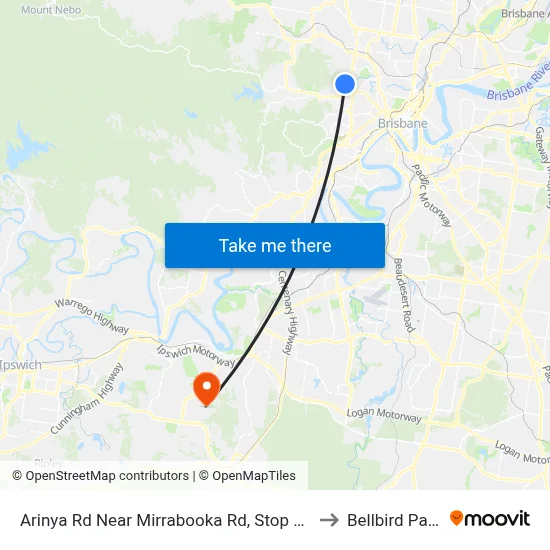 Arinya Rd Near Mirrabooka Rd, Stop 39 to Bellbird Park map
