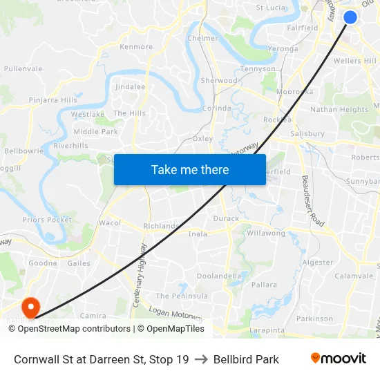 Cornwall St at Darreen St, Stop 19 to Bellbird Park map
