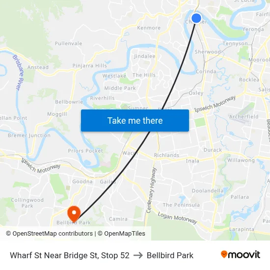 Wharf St Near Bridge St, Stop 52 to Bellbird Park map