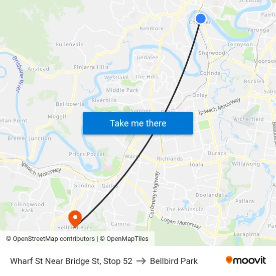 Wharf St Near Bridge St, Stop 52 to Bellbird Park map